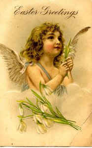 Greeting - Easter. Angel  (creases, tear)