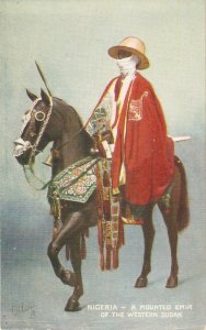 Nigeria. A mounted  Emir of Western Sudan. Horse Tuck Oilette postcards #