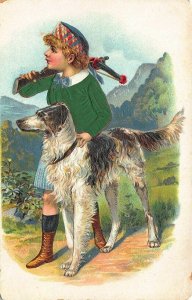 Scottish Girl w/Silk Coat and Dog Postcard