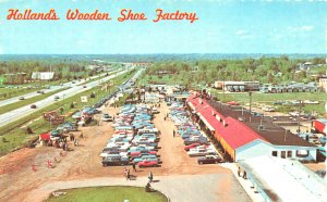 Holland MI Wooden Shoe factory Aerial View Old Cars Postcard