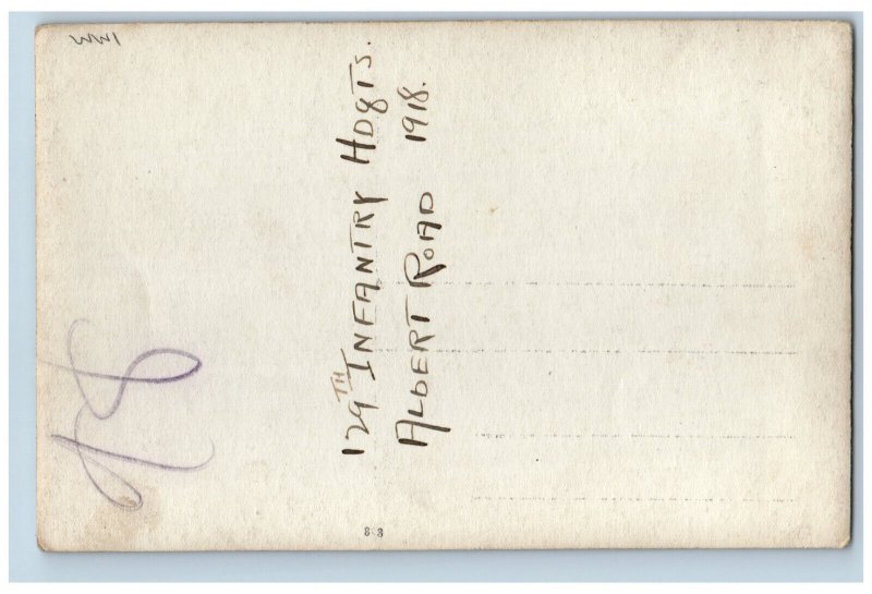 1918 129th Infantry Headquarters Albert Road Canada WW1 RPPC Photo Postcard