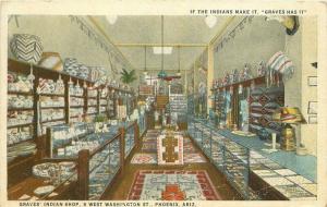 Graves Indian Shop interior 1920s Trading Post Postcard Phoenix Arizona 2777