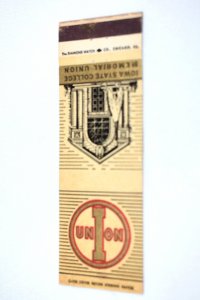 Iowa State College Memorial Union 20 Front Strike Matchbook Cover