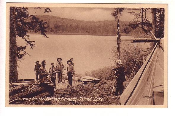 Leaving for the Fishing Grounds, Island Lake, Manitoba, Men Outside Tent, Sepia