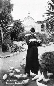 RPPC Old Mission San Juan Capistrano, CA Pigeons ca 1950s Vintage Postcard