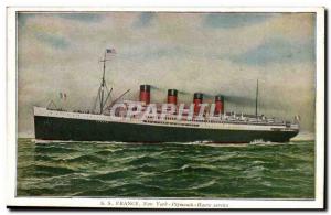 Old Postcard Boat SS Fra nce New York Plymouth Harbor Service Transatlantic S...