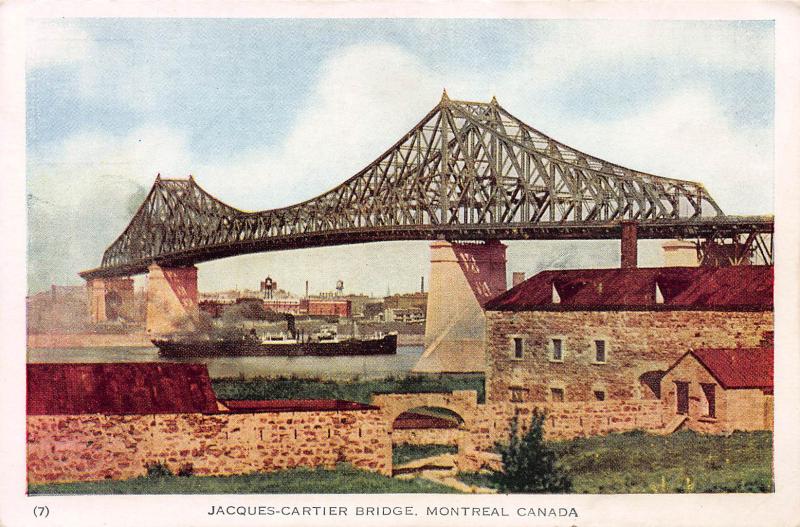 Jacques Cartier Bridge, Montreal, Quebec, Canada, Early Postcard, Unused