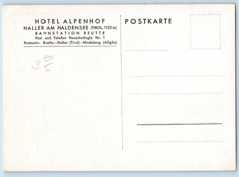 Tyrol Austria Postcard Hotel Alpenhof Haller Am Haldensee c1940's Unposted