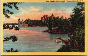 Bokit Castle Heart Island Thousand Islands New York Linen Postcard C101