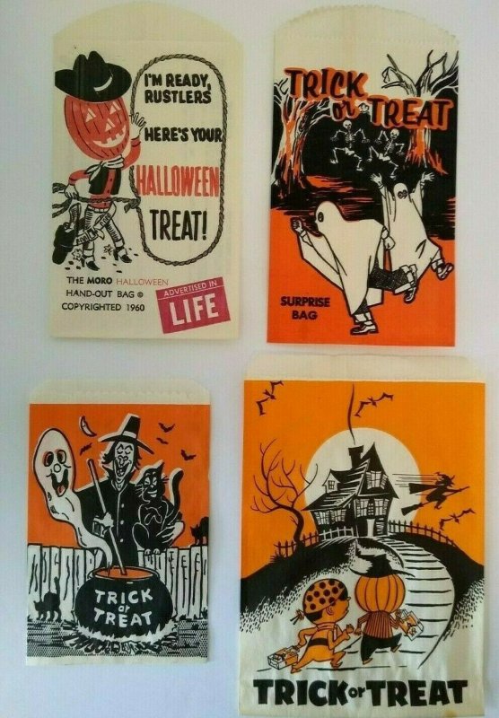 Vintage Halloween Candy Goodie Bags Cowboy Goblin 1960 Skeletons Witches Ghosts