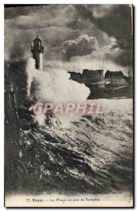 Old Postcard Dieppe Lighthouse Lighthouse one day storm