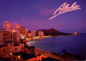 Hawaii Aloha From Waikiki Showing Waikiki Beach & Diamond Head At Early Evening