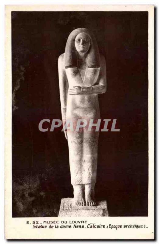 Old Postcard Musee Du Louvre Ststaue From The Lady Nesa Limestone Egypt