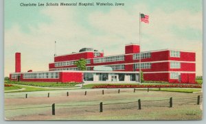 Waterloo Iowa~Charlotte Lee Schoitz Memorial Hospital~1940s Linen Postcard