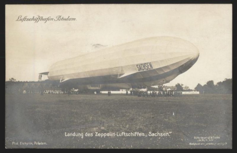 Germany 1916 Sanke Zeppelin Sachsen Airship At Potsdam RPPC Feldpost Usag 112859