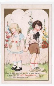 Boy Girl Holding Hands Valentine Day 1910c postcard