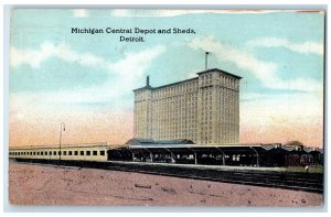 1916 View Of Michigan Central Depot Station & Sheds Detroit MI Antique Postcard