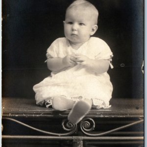 c1910s Cute Curious Baby Boy RPPC Torus Spiral Art Nouveau Ionic Seat Photo A212