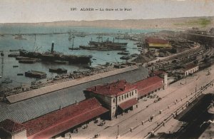 Algeria Algiers The Station and the Port Vintage Postcard 03.92