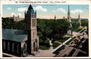 Connecticut New Haven Three Churches On The Green 1918