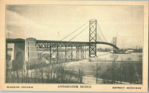 Vintage Postcard Ambassador Bridge Windsor Canada to Detroit Michigan