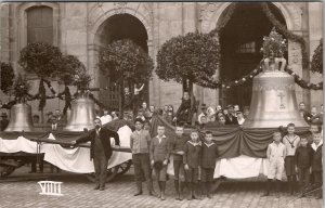 RPPC Beautiful Church Bells on Decorated  Wagon Children Germany Postcard Z14