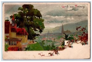 Freiburg Germany Postcard General View Greetings From Freiburg 1908 Antique