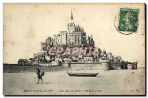 Old Postcard Mont Saint Michel Cote Sud Taking the Dam Fisherman