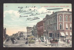 LINCOLN NEBRASKA DOWNTOWN O STREET SCENE 1908 VINTAGE POSTCARD