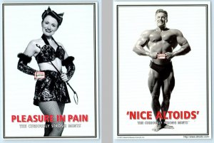 2 Postcards ALTOIDS Risque Advertising DOMINATRIX & BEEFCAKE Muscles 1997~ 4x6