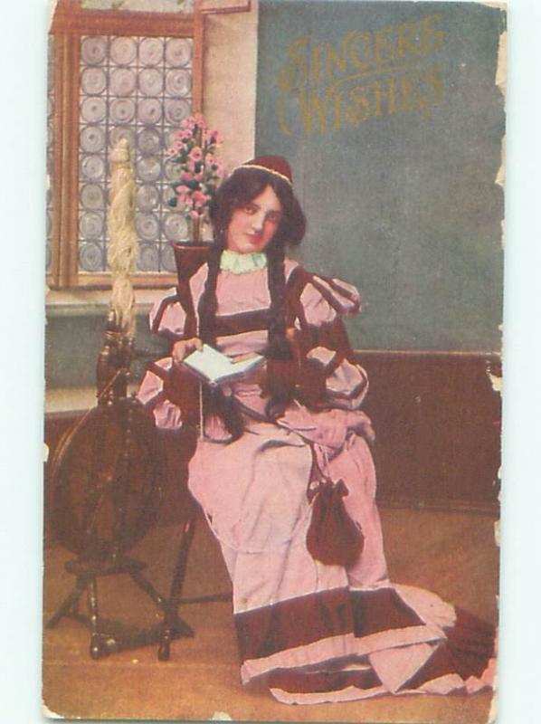 Pre-Linen PRETTY GIRL IS READING HER BOOK BY SPINNING WHEEL AB8029