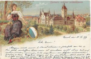 Zurcherin und das Landesmuseum - Pretty Girl - 1899 Zurich Postcard UDB