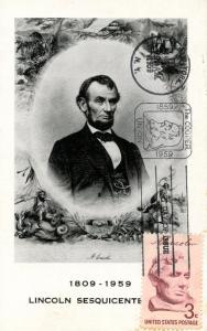 President Abraham Lincoln First Day Issue, Scott #1114. 1809-1959 Sesquicente...