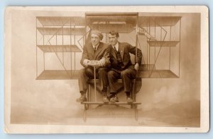 Atlantic City NJ Postcard RPPC Photo Man Riding Airplane Prop c1910's Antique