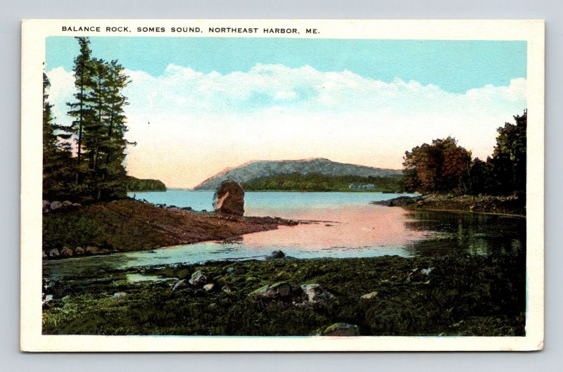 Balance Rock Somes Sound Northeast Harbor ME Maine WB Postcard UNP VTG Tichnor
