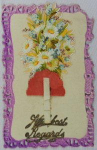Best Regards Large Bouquet of Flowers with Red Foldout - Vintage Postcard