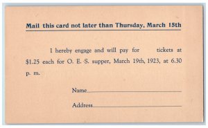 1923 Pay for $1.25 Tickets for OES Supper East Greenwich RI Postal Card