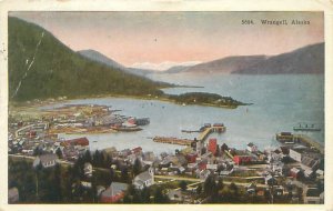 Wrangell Alaska Aerial View 1928 White Border Postcard Creased Corner