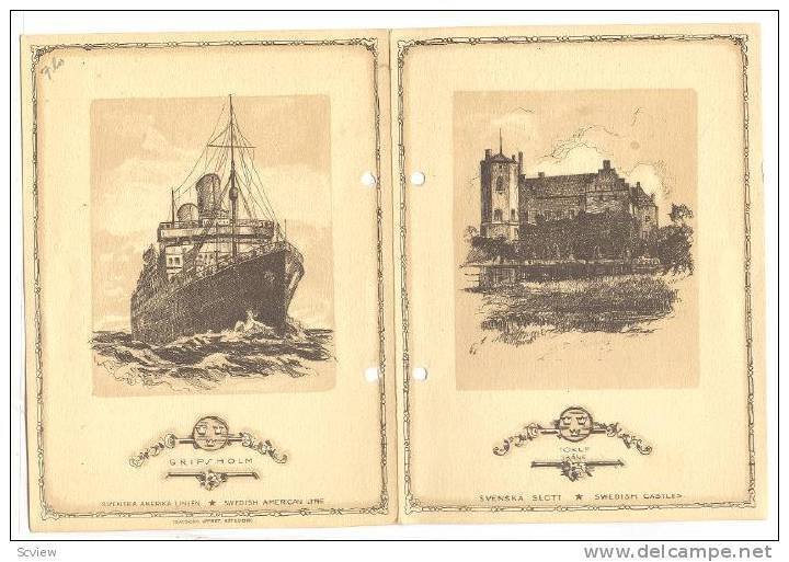 Bi-fold, Steamer Gripsholm, Swedish American Line, Swedish Castles, Interio...