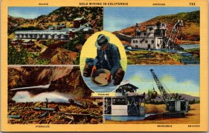 Vtg 1940 Gold Mining In California Panning Quartz Dredging Hydraulic CA Postcard