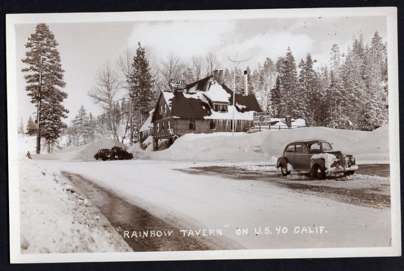 California Rainbow Tavern on U.S. 40 RPPC old cars Pub by Devolite Peerless RPPC