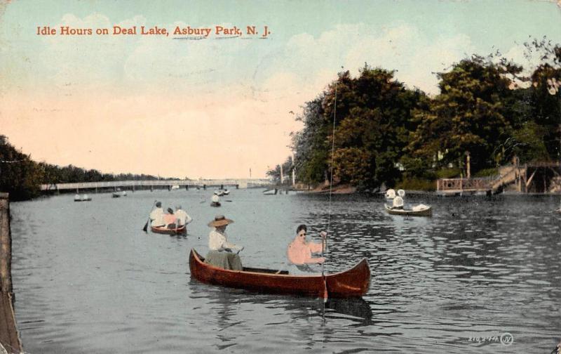 ASBURY PARK, NJ New Jersey  WOMEN IN CANOES~DEAL LAKE Monmouth Co  1910 Postcard