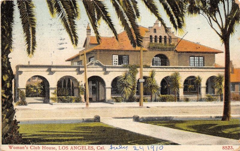 Los Angeles California~Woman's Club House~Row of Palm Trees along Street~1909 Pc