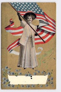 PPC POSTCARD PATRIOTIC AMERICAN FLAG GIRL WAIVING FLAG SOUVENIR OF 