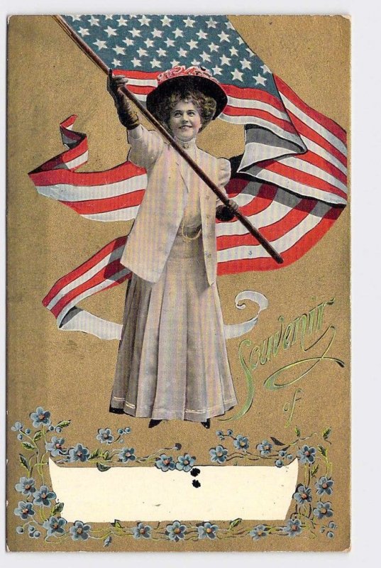 PPC POSTCARD PATRIOTIC AMERICAN FLAG GIRL WAIVING FLAG SOUVENIR OF 