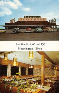 BOB JOHNSON'S Restaurant Bloomington, IL Route 66 Roadside 1959 Vintage Postcard