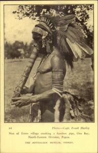 Papua New Guinea Oro Bay Papuan Man Smoking Bamboo Pipe Old Postcard