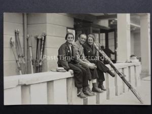 Ski Theme ITALIAN ALPS Cortina d'Ampezzo SKIERS TAKING A BREAK c1934 RP Postcard