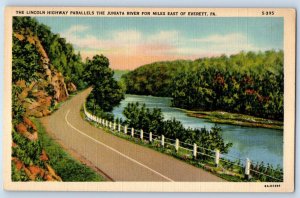 1940 Everett Pennsylvania Postcard Lincoln Highway Parallels Juniata River East