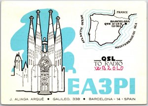 QSL TO RADIO WB2OLO EA3PI J Aliaga Arque Galileo 338 Barcelona Spain Postcard